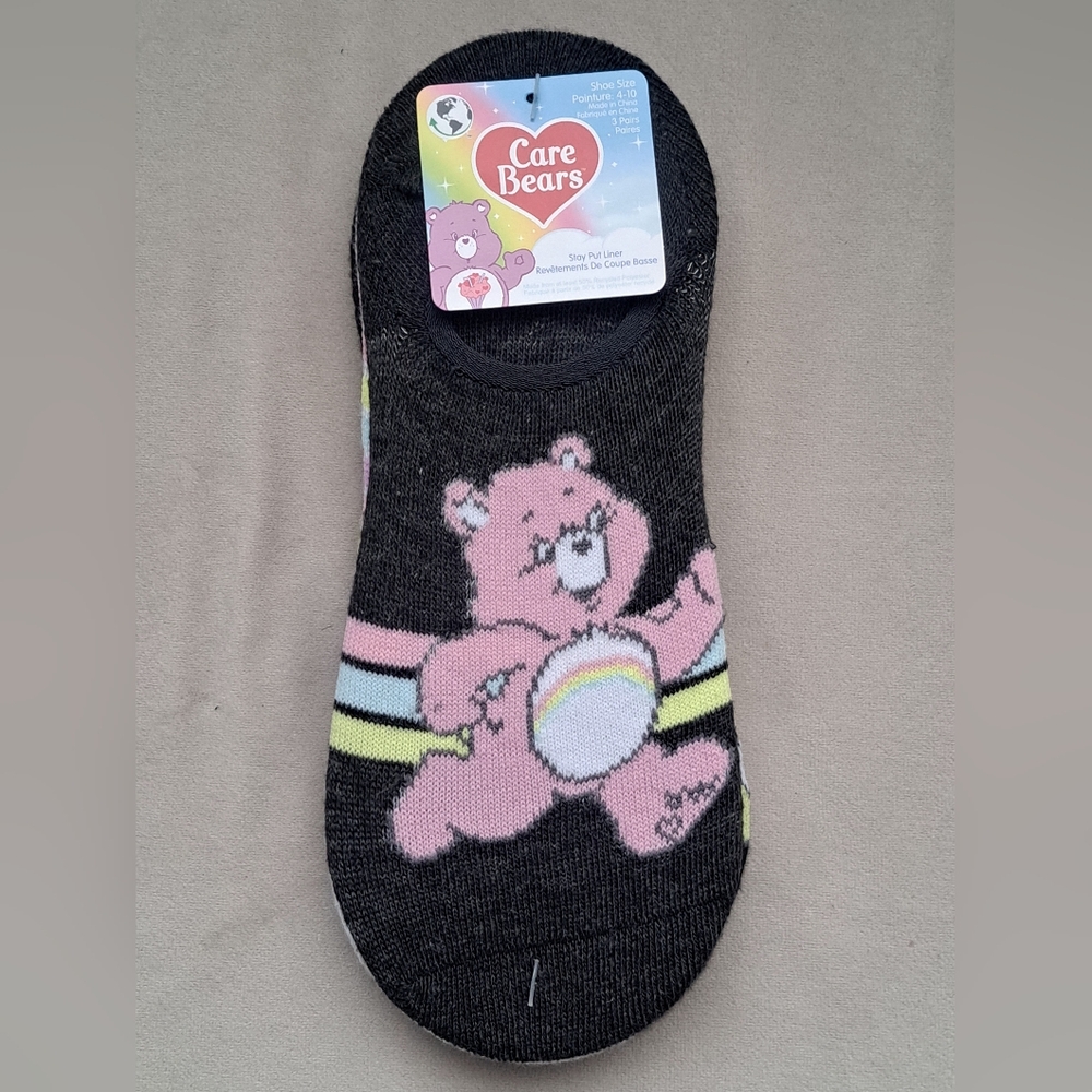 Brand New Care Bears Ladies 3 Pairs Stay Put Liner; Shoe Size 4-10